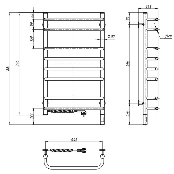 Grzejnik łazienkowy elektryczny Navin Symphonia 480х600 lewy sensor z timerem