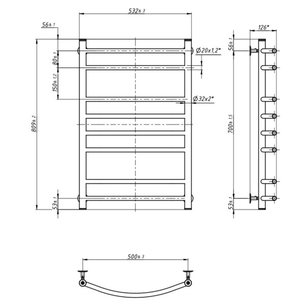 Stainless Steel Heated Towel Rail GOLD CAMELLIA 500х800