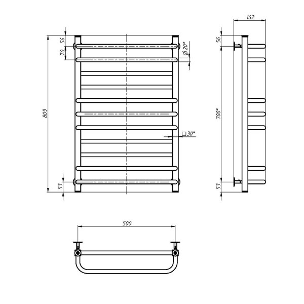 Stainless Steel Heated Towel Rail GRANDIS 500х800