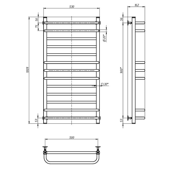 Stainless Steel Heated Towel Rail GRANDIS 500x1000