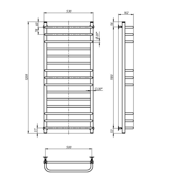 Stainless Steel Heated Towel Rail GRANDIS 500x1200