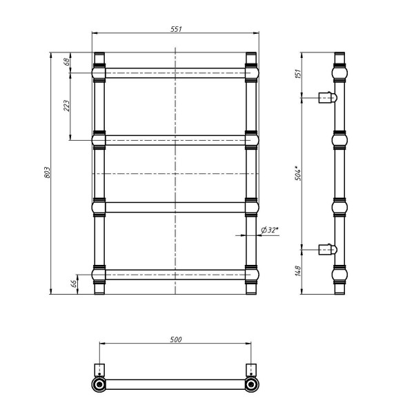 Stainless Steel Heated Towel Rail RETRO 500x800