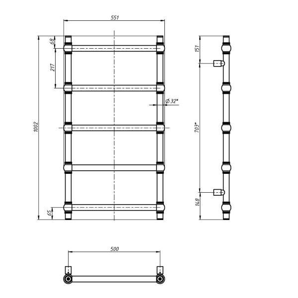 Stainless Steel Heated Towel Rail RETRO 500x1000