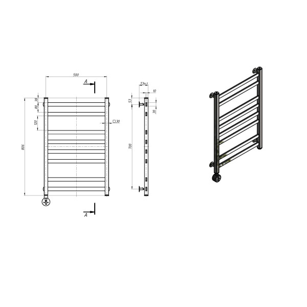 Stainless Steel Heated Towel Rail AVANGARD 500х800