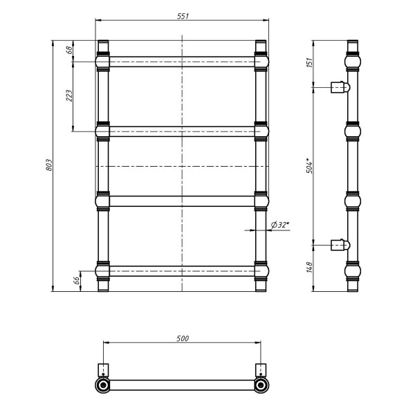 Stainless Steel Heated Towel Rail GOLD RETRO 500x800