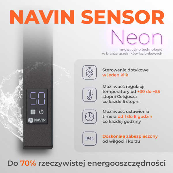 Grzejnik łazienkowy elektryczny Navin Ellipse 500х1200 Sensor lewy, timer, czarna mora