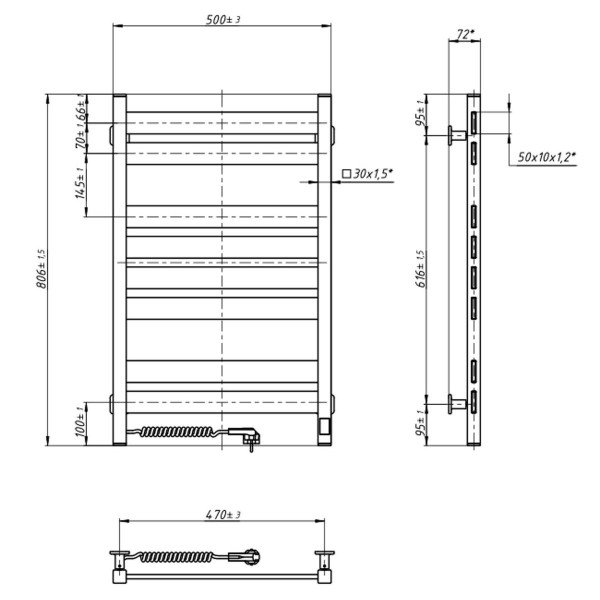 Electric Towel Rail BLACK LARGO Sensor 500x800 left