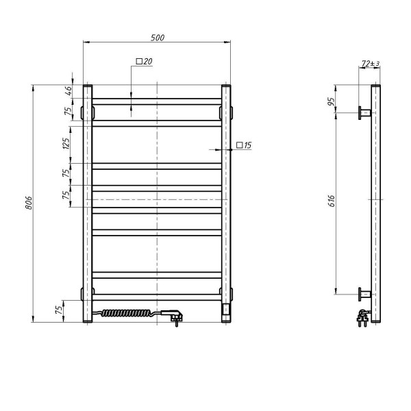 Electric Towel Rail WHITE LOFT Sensor 500x800 left