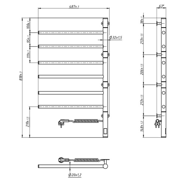 Electric Towel Rail BLACK ARABESQUE Sensor 480х800