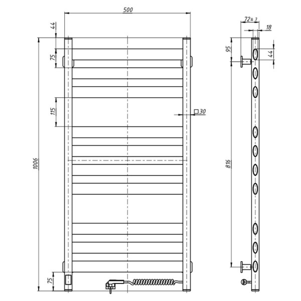 Grzejnik łazienkowy elektryczny Navin Ellipse 500х1000 Sensor prawy, timer, czarna mora