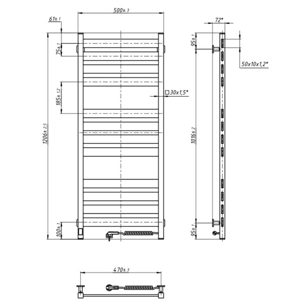 Grzejnik łazienkowy elektryczny Navin Largo 500х1200 Sensor prawy, timer, czarna mora