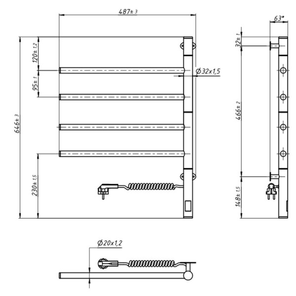 Electric Towel Rail BLACK ARABESQUE 480х600 Sensor