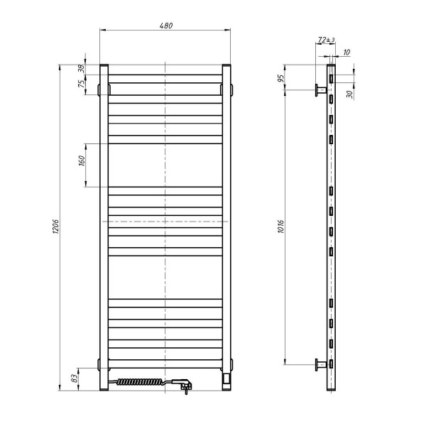 Electric Towel Rail BLACK AVANGARD Sensor 480х1200 right