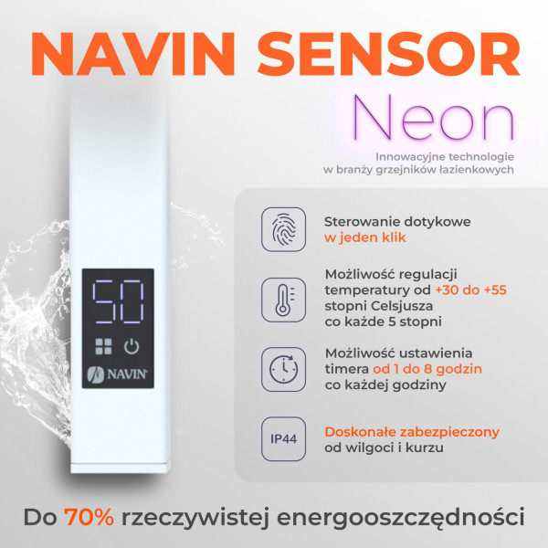 Elektryczny grzejnik łazienkowy Navin Largo 500х1000 Sensor lewy, biały aksamit, timer