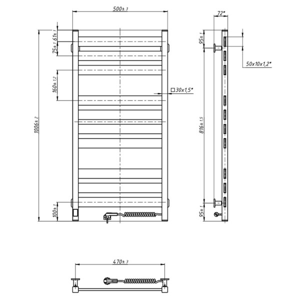 Electric Towel Rail BLACK LARGO Sensor 500x1000 right