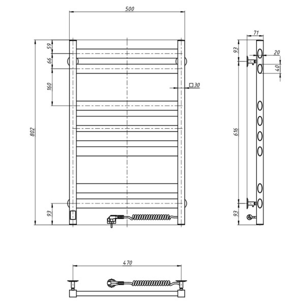 Stainless Steel Electric Towel Rail ELLIPSE Sensor 500х800 right