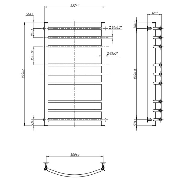 Stainless Steel Heated Towel Rail CAMELLIA 500х900