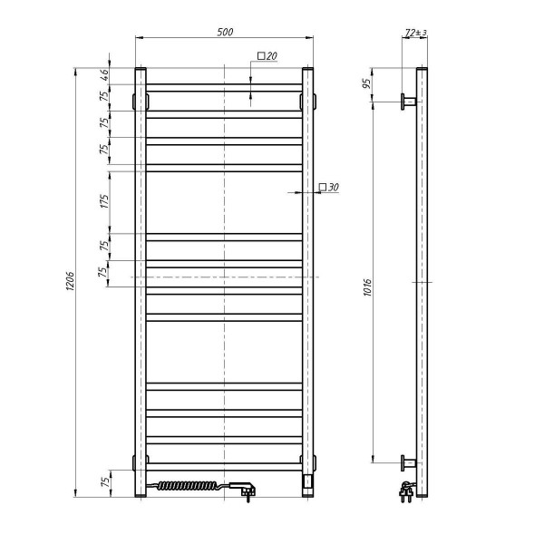 Elektryczny grzejnik łazienkowy Navin Loft 500х1200 Sensor biały lewy timer