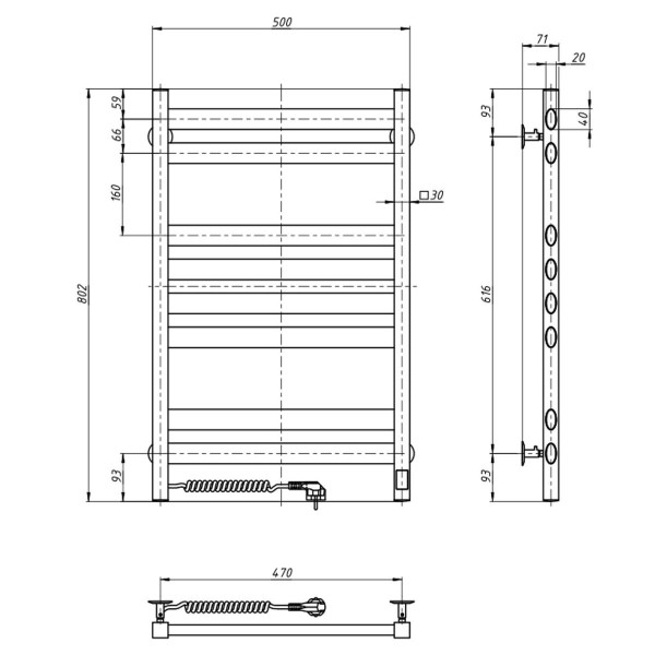 Stainless Steel Electric Towel Rail ELLIPSE Sensor 500x800 left