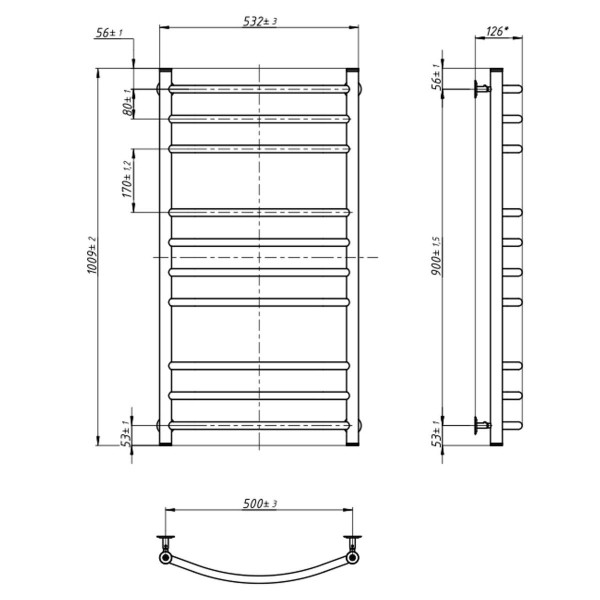 Stainless Steel Heated Towel Rail CAMELLIA 500x1000