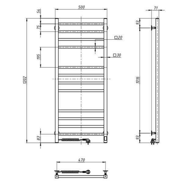 Elektryczny Grzejnik Łazienkowy NIERDZEWNY LOFT Sensor 500х1200 lewa