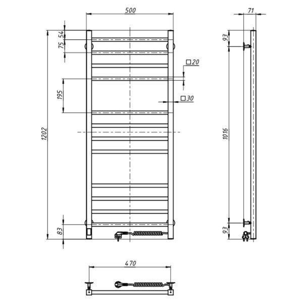 Stainless Steel Electric Towel Rail LOFT Sensor 500x1200 right