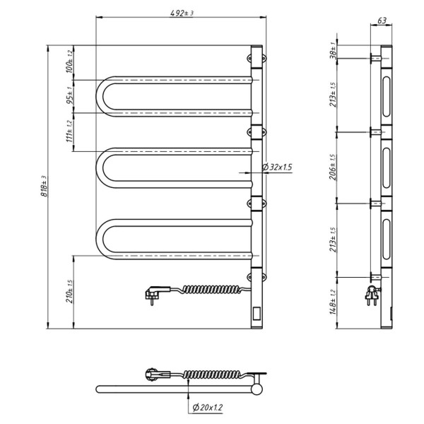 Elektryczny grzejnik łazienkowy NAVIN Fouette 480х800 Sensor, czarna mora, timer