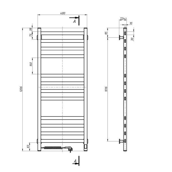 Electric Towel Rail WHITE AVANGARD Sensor 480х1200 left