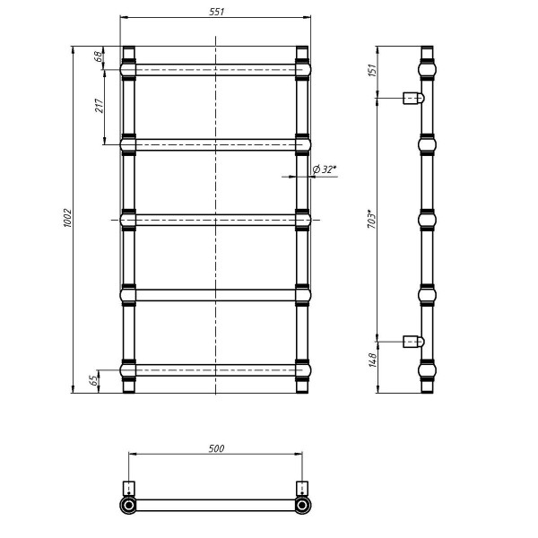 Stainless Steel Heated Towel Rail GOLD BALL RETRO 500x1000