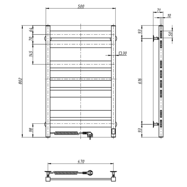 Stainless Steel Electric Towel Rail LARGO Sensor 500x800 left