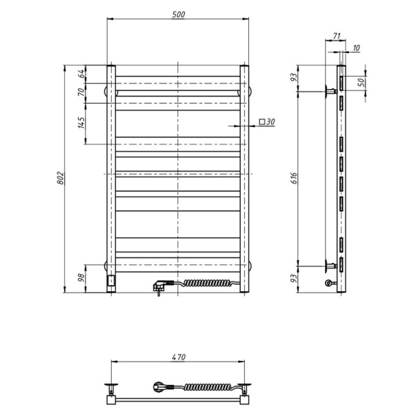 Stainless Steel Electric Towel Rail LARGO Sensor 500х800 right