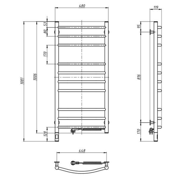 Electric Towel Rail BLACK CAMELLIA Sensor 480х1000 right