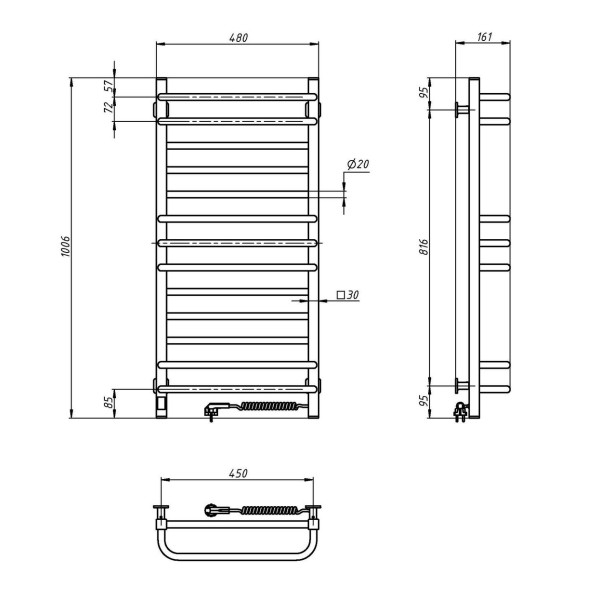 Stainless Steel Electric Towel Rail GRANDIS Sensor 480х1000 right