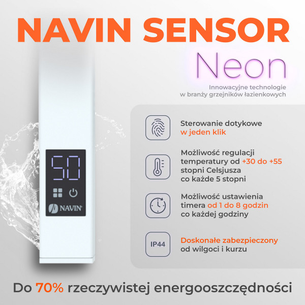 Grzejnik łazienkowy elektryczny Navin Grandis 480х800 Sensor, lewy, timer, biały