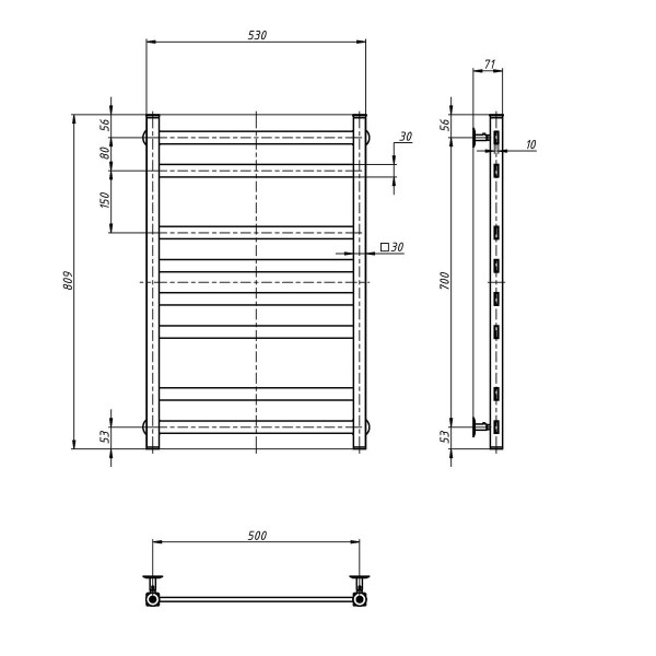 Stainless Steel Heated Towel Rail GOLD AVANGARD 500х800