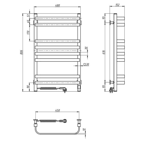 Electric Towel Rail WHITE NAVIN STUGNA 480х800 Sensor left