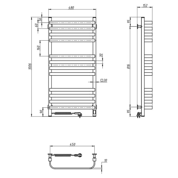 Electric Towel Rail WHITE NAVIN STUGNA 480х1000 Sensor left