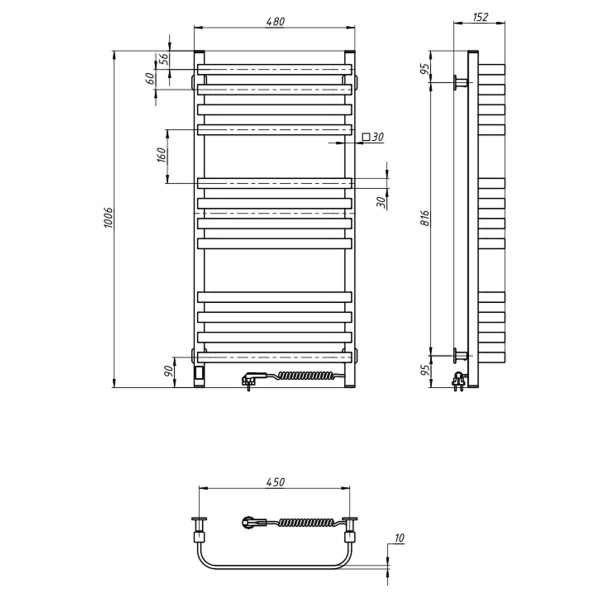 Electric Towel Rail WHITE NAVIN STUGNA 480х1000 Sensor right