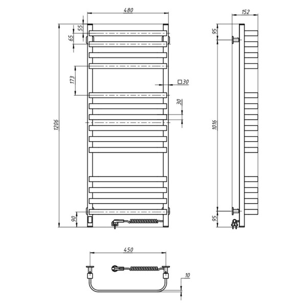 Electric Towel Rail WHITE NAVIN STUGNA 480х1200 Sensor right