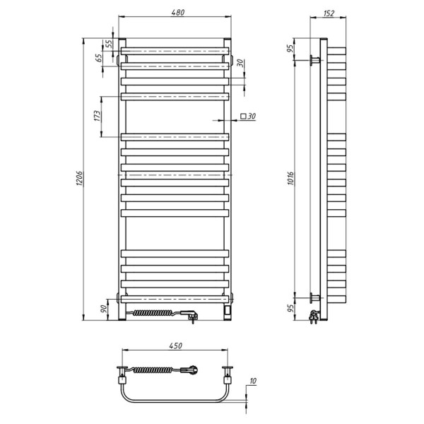 Electric Towel Rail WHITE NAVIN STUGNA 480х1200 Sensor left