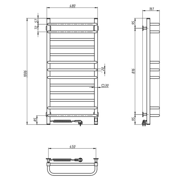 Electric Towel Rail WHITE GRANDIS Sensor 480х1000 left