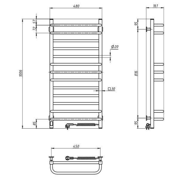 Electric Towel Rail WHITE GRANDIS Sensor 480х1000 right