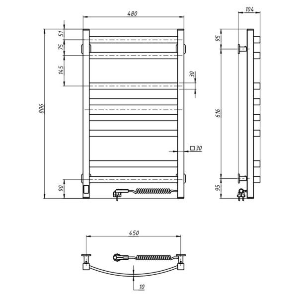 Electric Towel Rail WHITE NAVIN AVALON 480х800 Right sensor