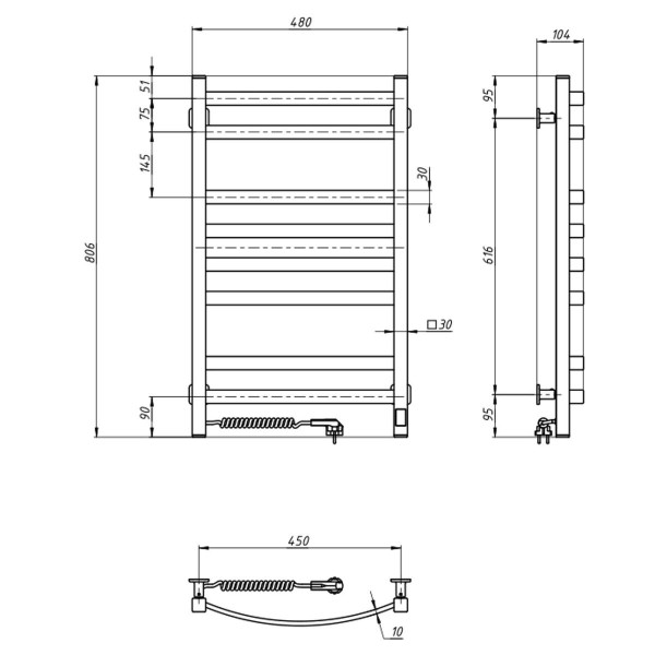 Electric Towel Rail WHITE NAVIN AVALON 480х800 Sensor left