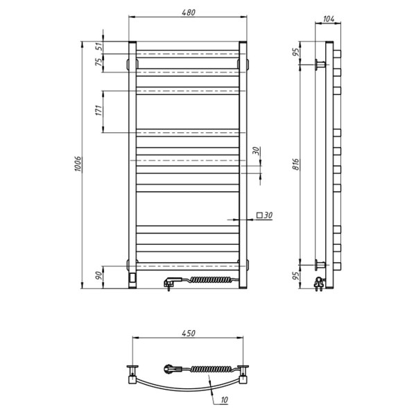 Electric Towel Rail WHITE NAVIN AVALON 480х1000 Sensor right