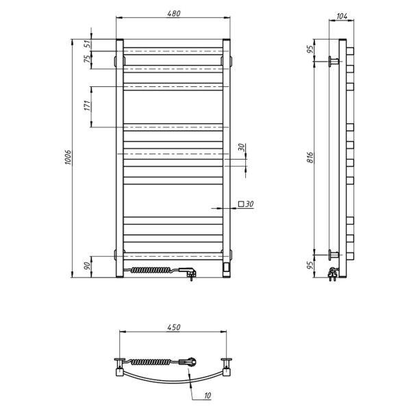 Electric Towel Rail WHITE NAVIN AVALON 480х1000 Sensor left