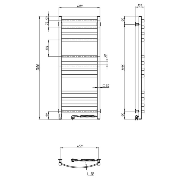 Electric Towel Rail WHITE NAVIN AVALON 480х1200 Sensor right