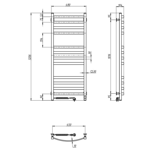 Electric Towel Rail BLACK NAVIN AVALON 480х1200 Sensor left