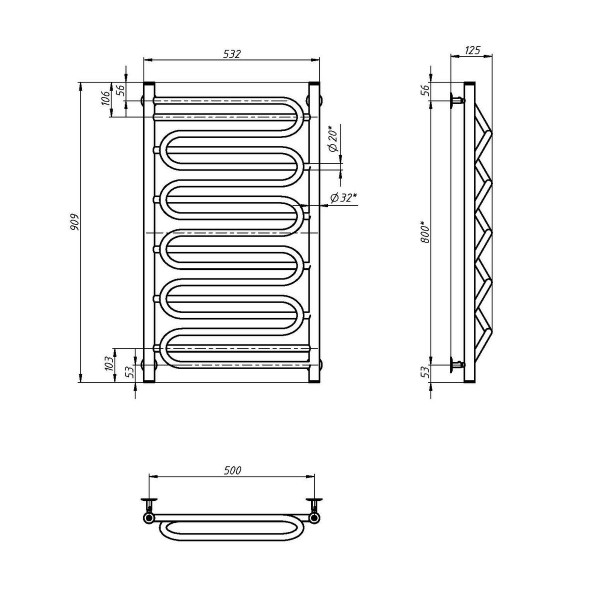 Stainless Steel Heated Towel Rail ILLUSION 500x900