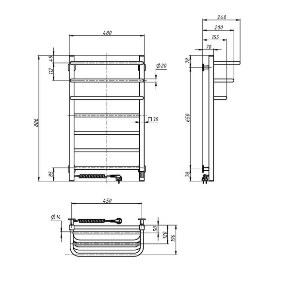 Electric bathroom radiator NAVIN FORTIS 480x800 Sensor • left • white